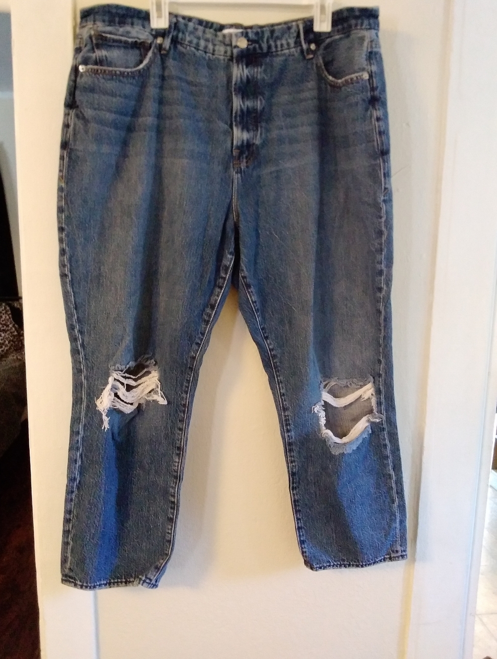 Good American Good Vintage Blue Distressed Relaxed Womens 16 Plus Size Jeans